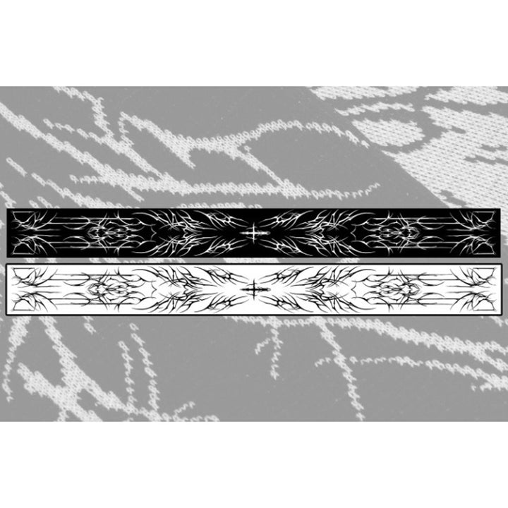 Two symmetrical tribal designs, one black on a white background and one white on a black background, are displayed horizontally against a textured, grayscale backdrop, resembling patterns you'd find on the Maramalive™ European And American Scarf Autumn And Winter New Dark Style Fire Element crafted from soft viscose fiber.