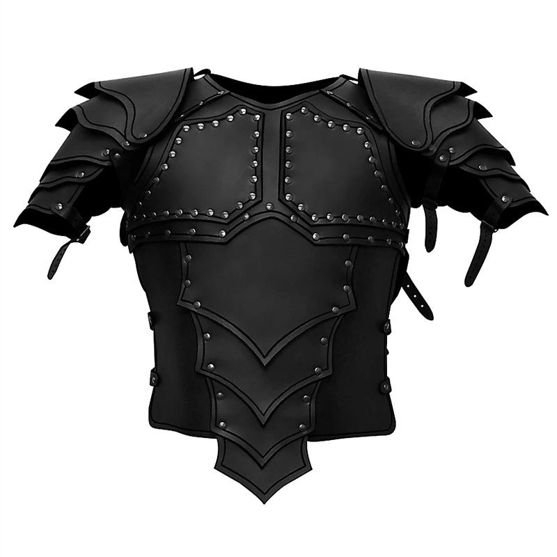 A Anime Real-life Costume Samurai Armor COSPLAY Synthetic Leather Men's Clothing by Maramalive™ with shoulder guards and rivet details on the chest and shoulders, crafted with synthetic leather for a European fantasy aesthetic.
