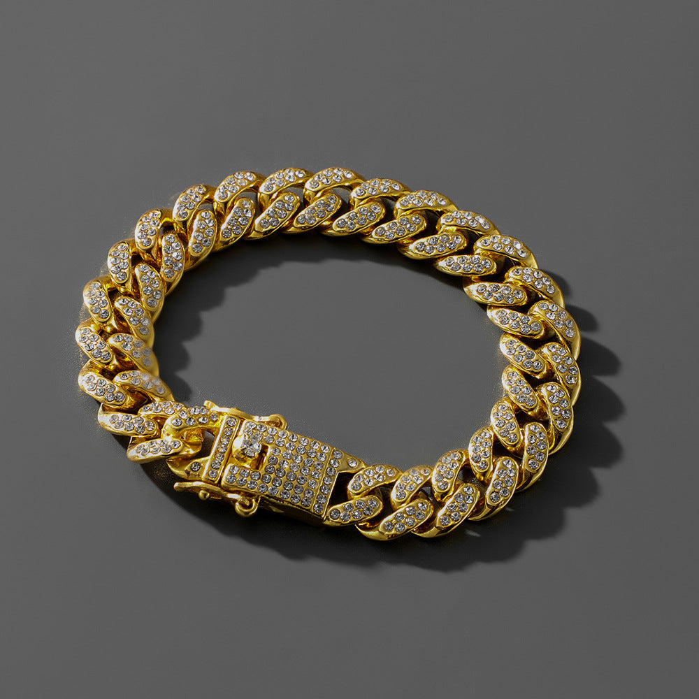 A woman wearing a Hip Hop Trend Full Diamond Cuban Link Chain Men's Bracelet from Maramalive™.