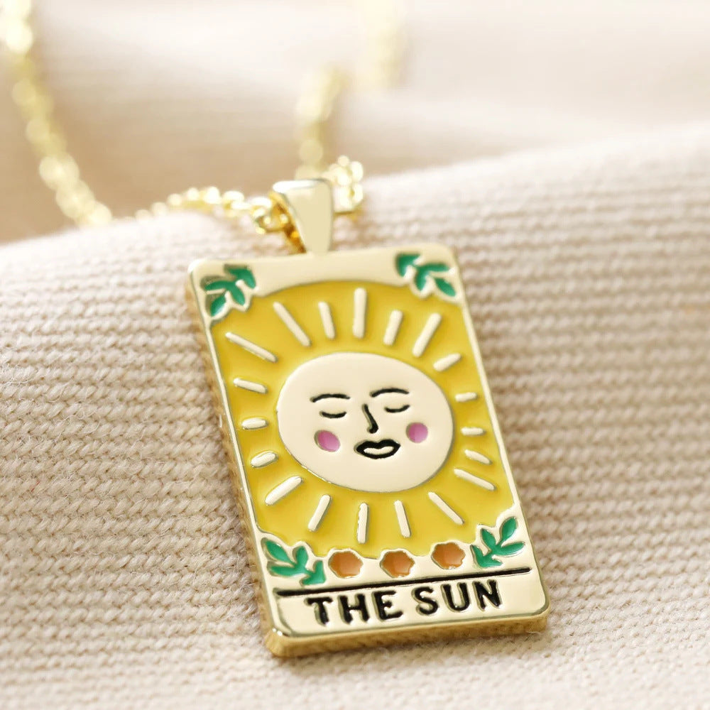 Maramalive™ Fashion Jewelry Colorful Oil Necklace Tarot Square Pendant necklaces on a white background.