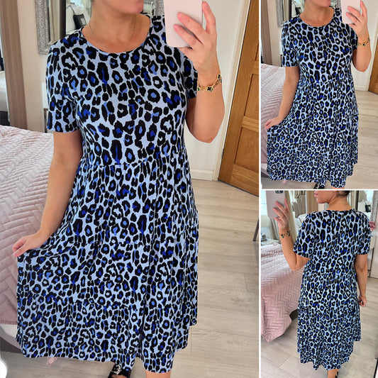 Blue Wild & Free! Leopard Print Midi Dress for Summer Fun by Maramalive™ for women's summer clothing.