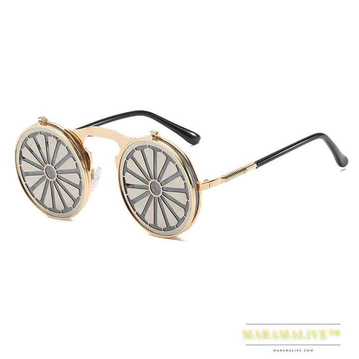 OEC CPO Metal Round Steampunk Sunglasses Women Fashion Glasses Men Windmill Flip Design Frame Personality Eyeglasses UV400