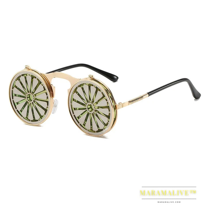 OEC CPO Metal Round Steampunk Sunglasses Women Fashion Glasses Men Windmill Flip Design Frame Personality Eyeglasses UV400