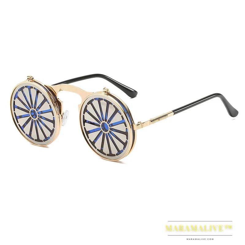 OEC CPO Metal Round Steampunk Sunglasses Women Fashion Glasses Men Windmill Flip Design Frame Personality Eyeglasses UV400