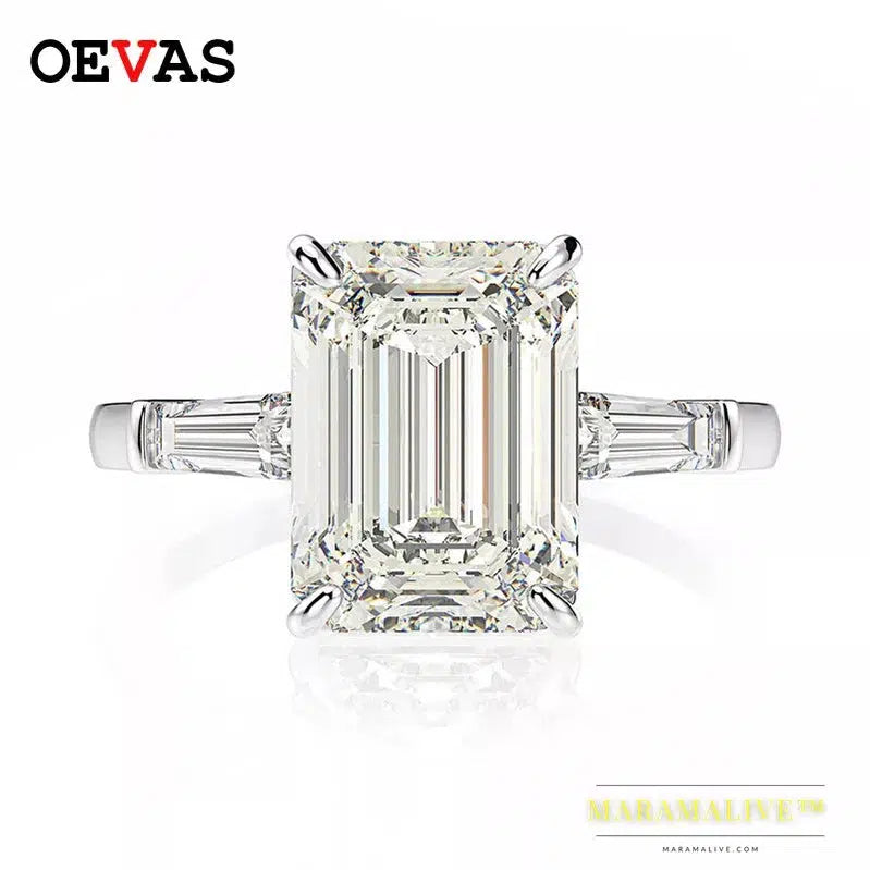 OEVAS 925 Sterling Silver Emerald Cut Created Moissanite Gemstone Wedding Engagement Diamonds Ring Fine Jewelry Gifts Wholesale