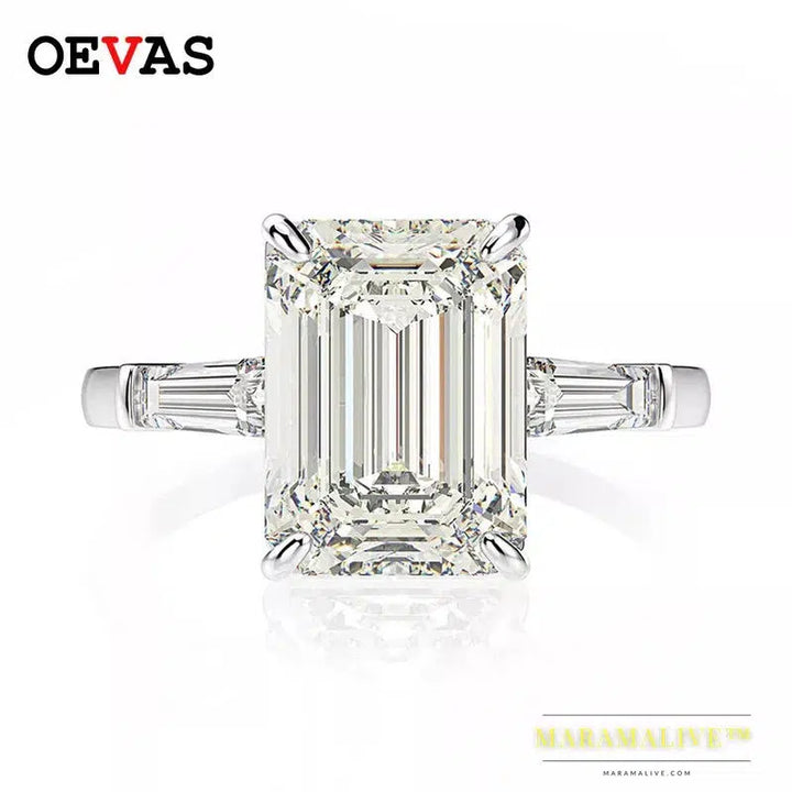 OEVAS 925 Sterling Silver Emerald Cut Created Moissanite Gemstone Wedding Engagement Diamonds Ring Fine Jewelry Gifts Wholesale