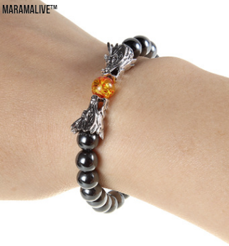 Obsidian Double Dragon Bracelet