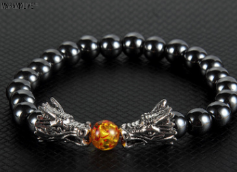 Obsidian Double Dragon Bracelet