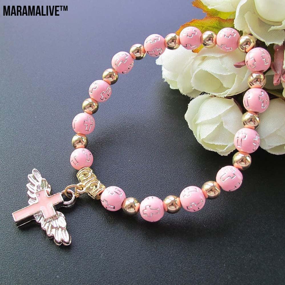 Oil Dripping Angel Cross Rosary Bracelet