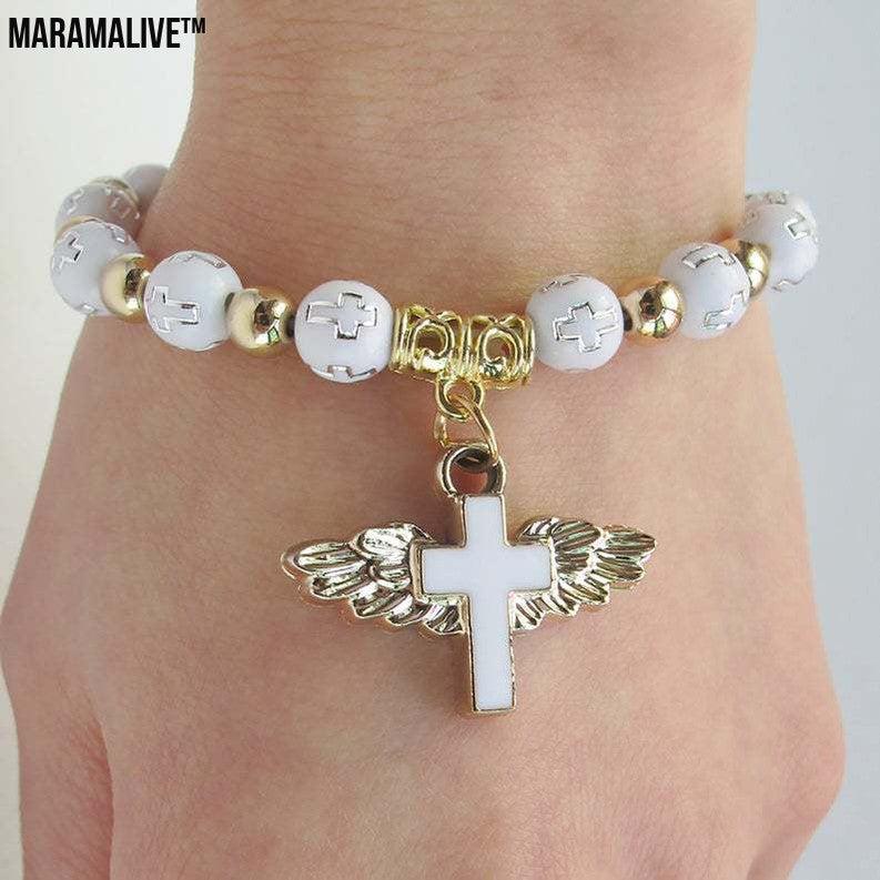 Oil Dripping Angel Cross Rosary Bracelet