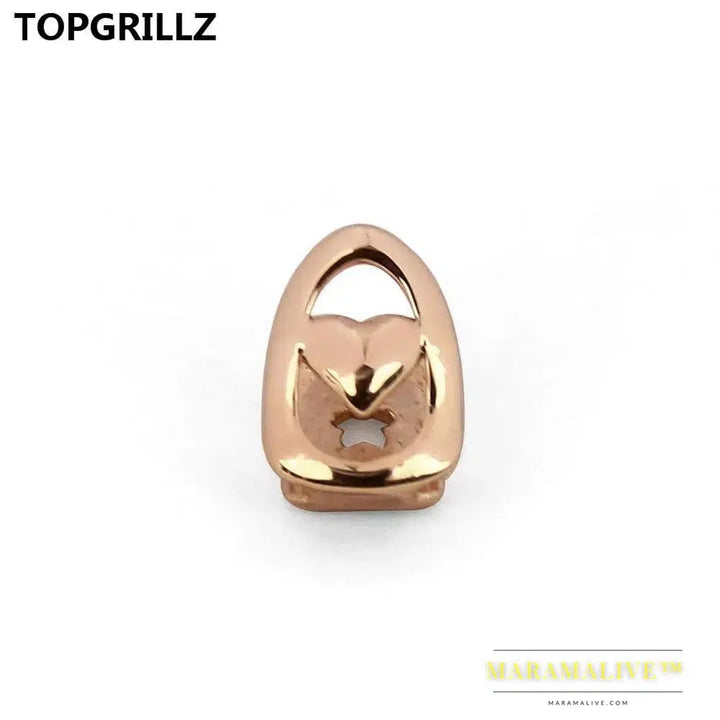 Open Face Heart Shaped Grillz Cap Gold Tone Hip Hop Hollow Single Tooth Grill Teeth Gills