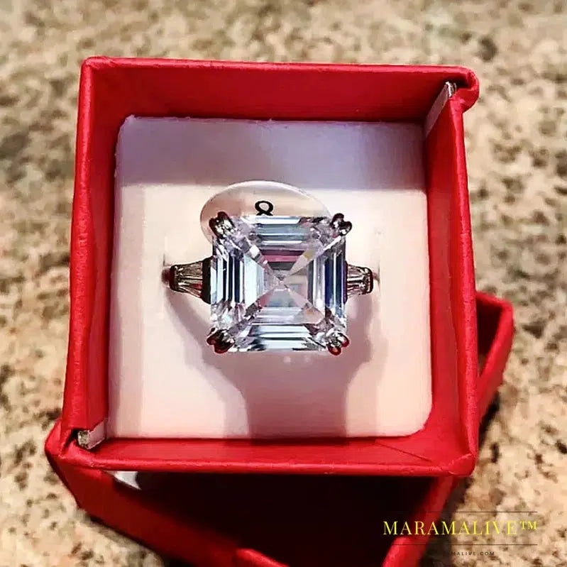 Original 925 Silver square ring Asscher cut Created Moissanite Wedding Engagement Cocktail Women topaz Rings finger Fine Jewelry