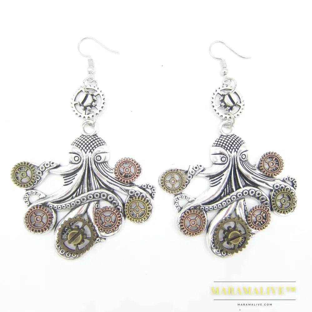 Original Design Octopus/Butterfly/ Owl /Dragonfly/ Phoenix Head/ Vintage Gears Steampunk Drop Earrings Fashion Jewelry