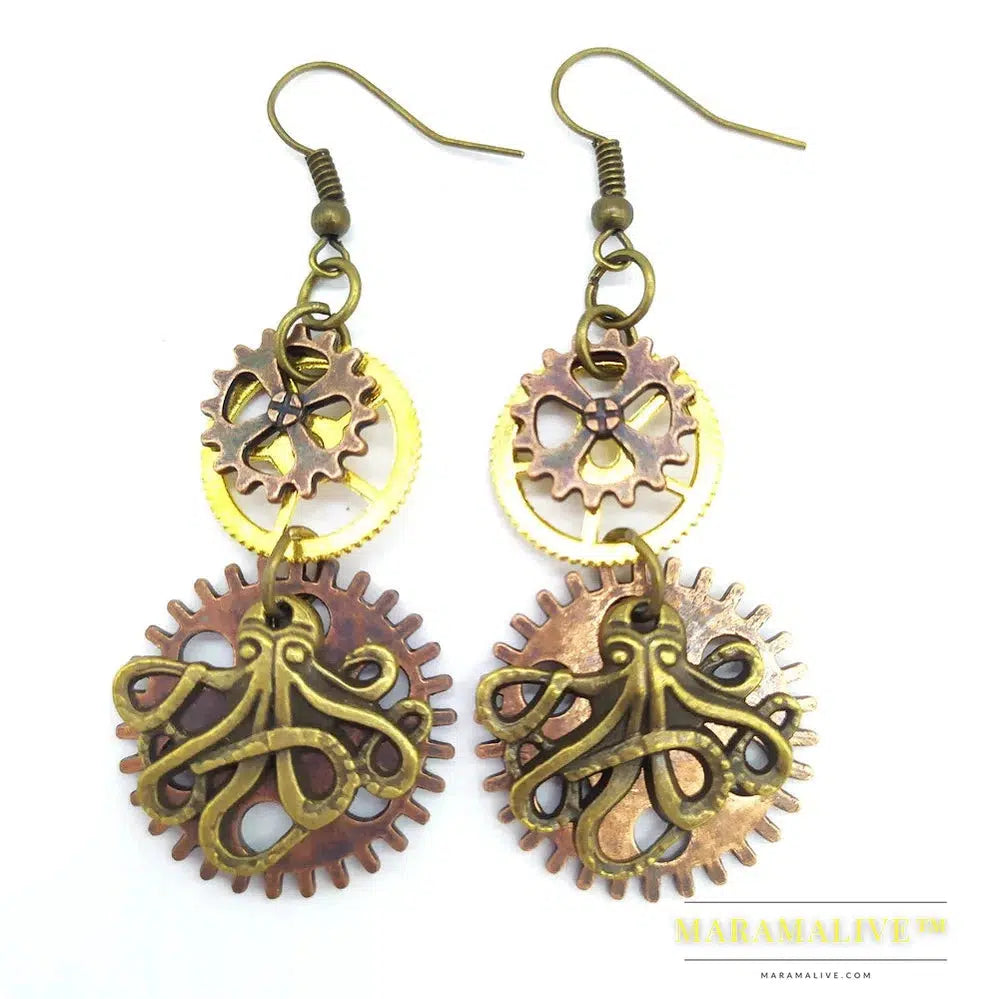 Original Design Octopus/Butterfly/ Owl /Dragonfly/ Phoenix Head/ Vintage Gears Steampunk Drop Earrings Fashion Jewelry