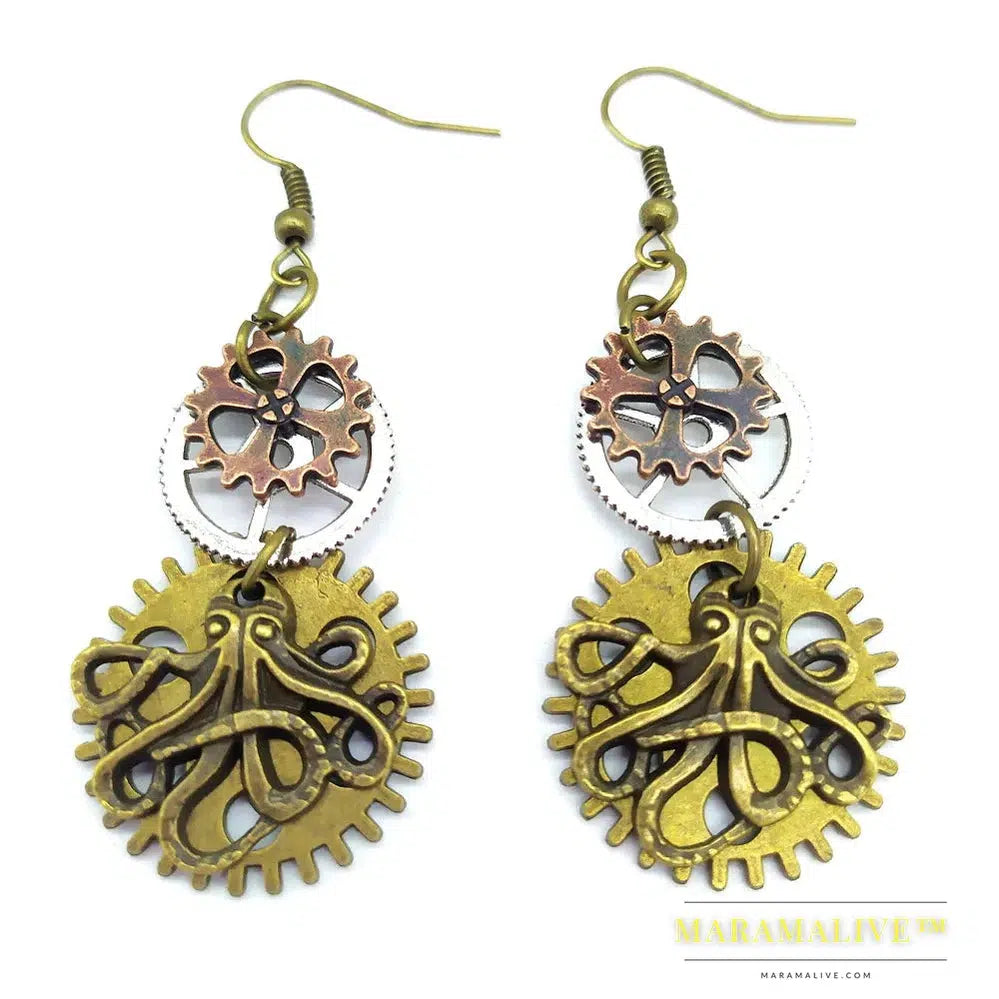 Original Design Octopus/Butterfly/ Owl /Dragonfly/ Phoenix Head/ Vintage Gears Steampunk Drop Earrings Fashion Jewelry