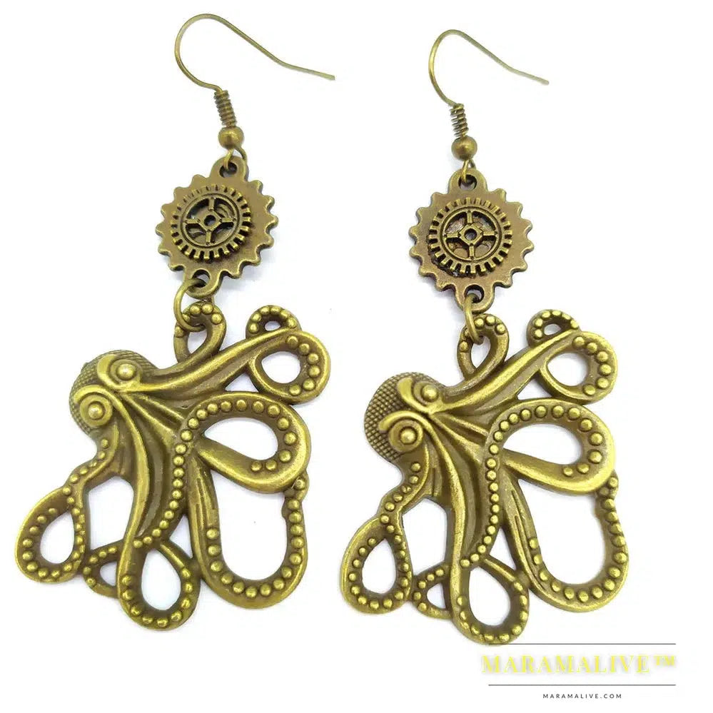 Original Design Octopus/Butterfly/ Owl /Dragonfly/ Phoenix Head/ Vintage Gears Steampunk Drop Earrings Fashion Jewelry