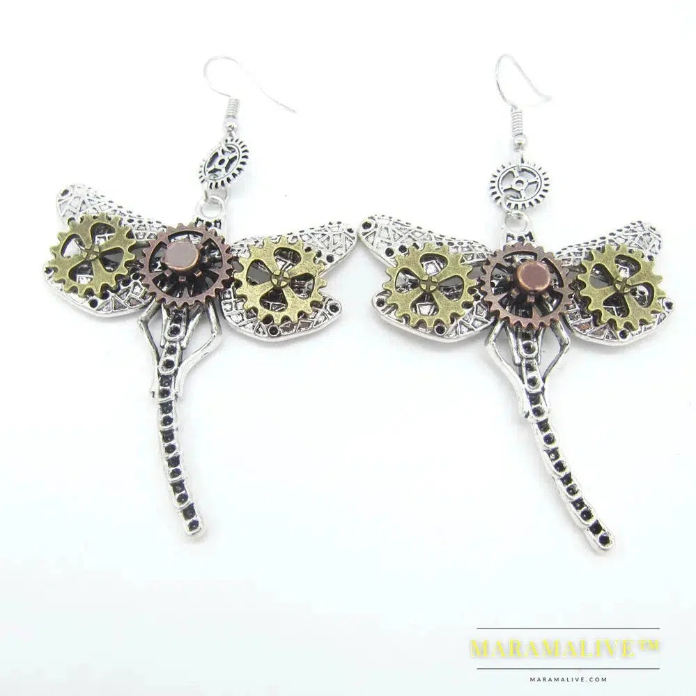 Original Design Octopus/Butterfly/ Owl /Dragonfly/ Phoenix Head/ Vintage Gears Steampunk Drop Earrings Fashion Jewelry