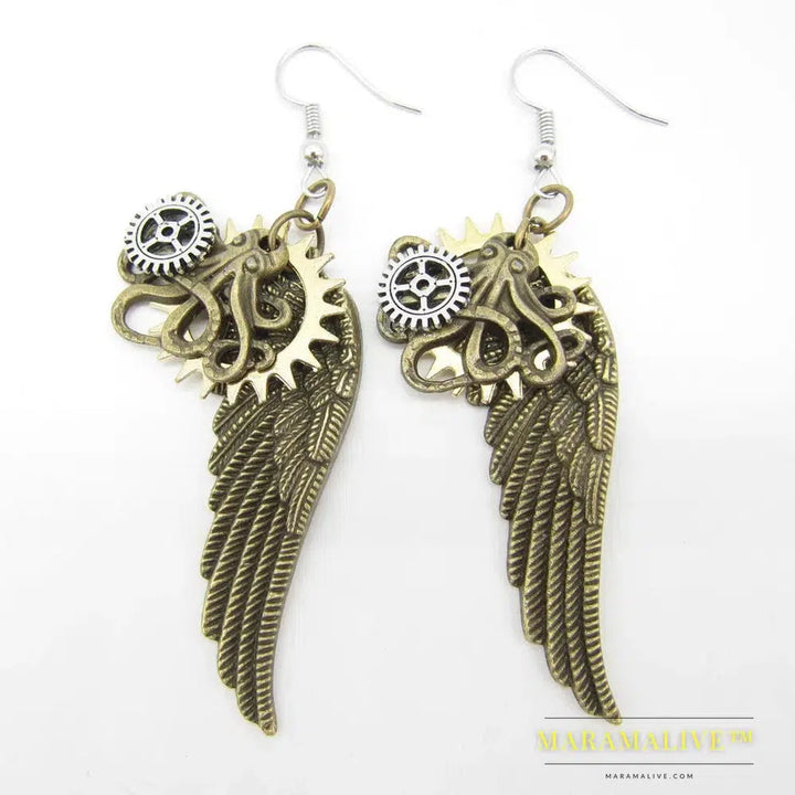 Original Design Octopus/Butterfly/ Owl /Dragonfly/ Phoenix Head/ Vintage Gears Steampunk Drop Earrings Fashion Jewelry