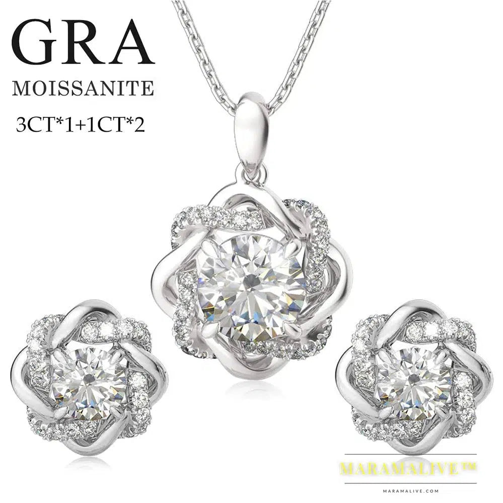 Original Moissanite Diamond Jewelry Sets for Women with Certificate Necklace Earrings Bangle Sets 925 Silver Wedding Luxury Gift