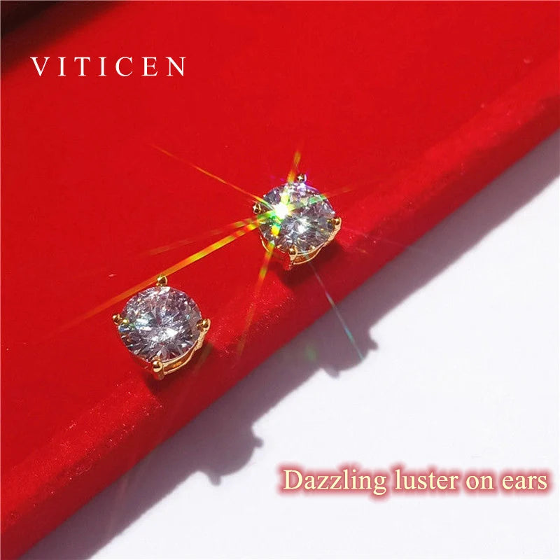 Original Real 18K Gold Moissanite Diamond Earrings Authentic AU750 Present Exquisite Gift For Woman Female Fine Jewelry