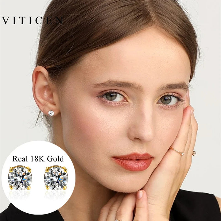 Original Real 18K Gold Moissanite Diamond Earrings Authentic AU750 Present Exquisite Gift For Woman Female Fine Jewelry