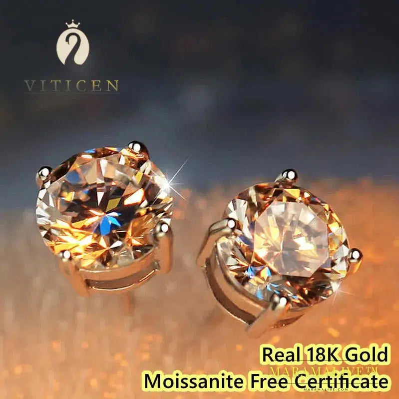 Original Real 18K Gold Moissanite Diamond Earrings Authentic AU750 Present Exquisite Gift For Woman Female Fine Jewelry