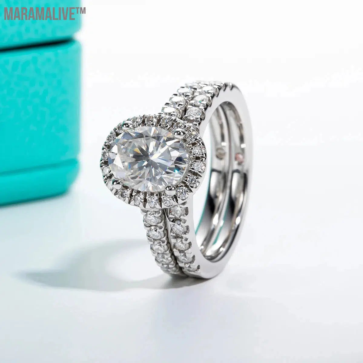 Oval Cut D Color Moissanite Bridal Ring Set Wedding Band Silver Rings With GRA Jewelry