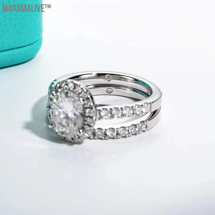 Oval Cut D Color Moissanite Bridal Ring Set Wedding Band Silver Rings With GRA Jewelry