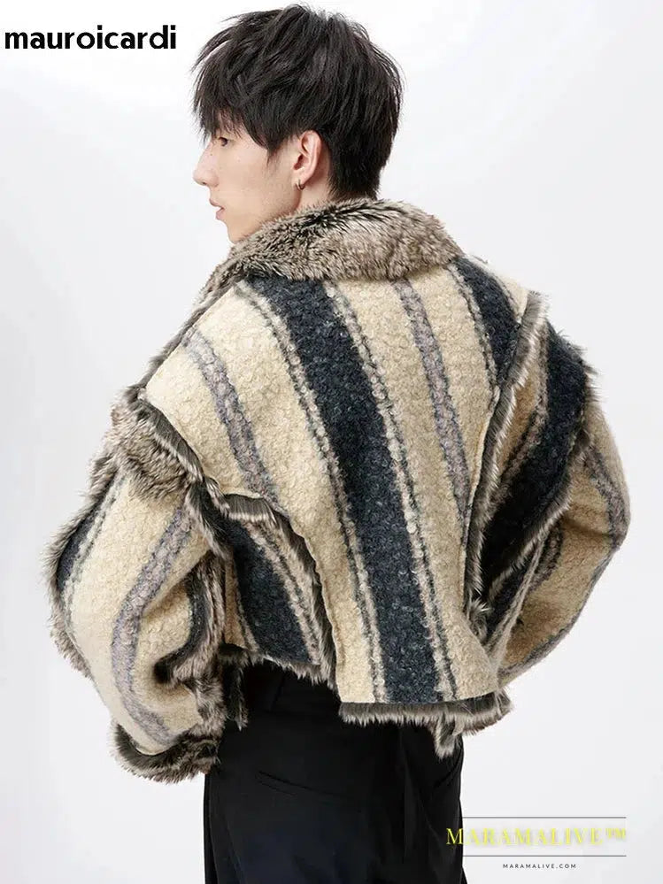 Oversized Cool Thick Warm Reversible Fluffy Jacket Faux Fur Coat Men Luxury Runway European Fashion