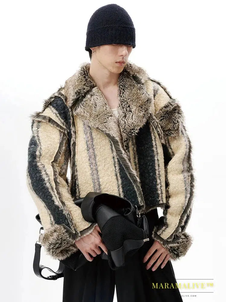 Oversized Cool Thick Warm Reversible Fluffy Jacket Faux Fur Coat Men Luxury Runway European Fashion