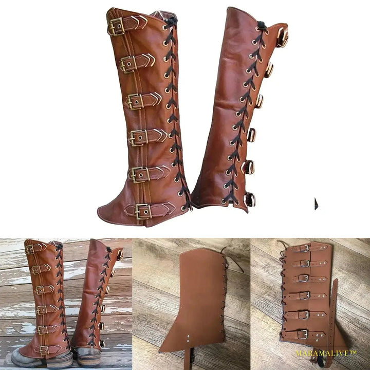 PU Leg Guard Shoe Cover - Steampunk Warrior Medieval Gothic Cosplay Props for Masquerade Knights Costume Accessory