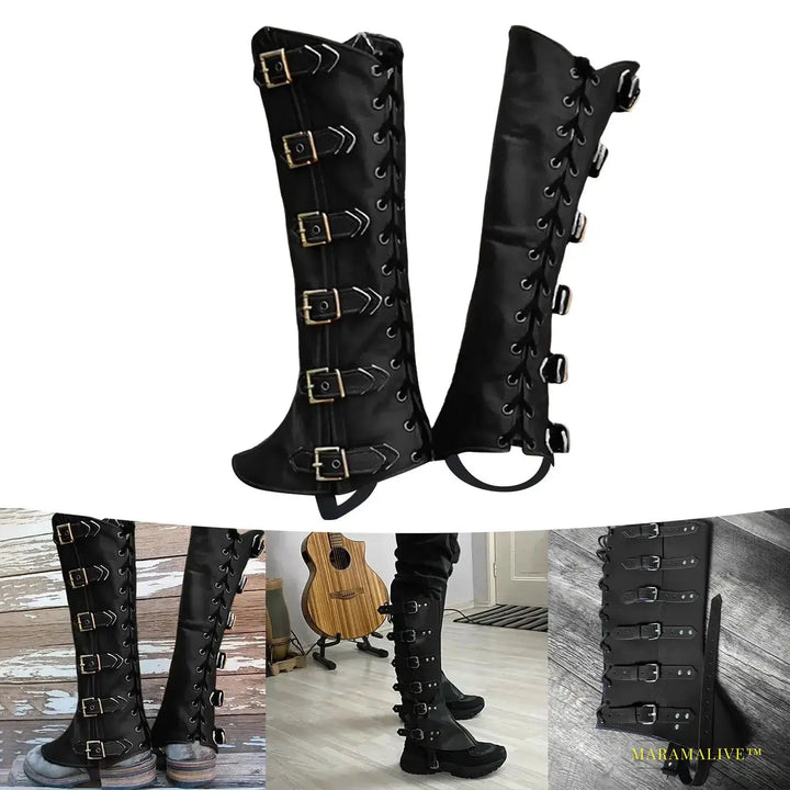 PU Leg Guard Shoe Cover - Steampunk Warrior Medieval Gothic Cosplay Props for Masquerade Knights Costume Accessory