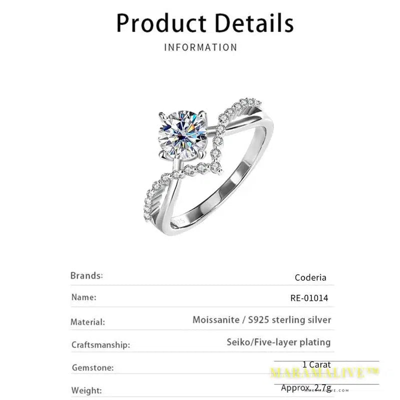 Pass Diamond Test D Color 1 Carat Moissanite Wedding Ring High Quality 18K White Gold Rings Fashion Sterling Silver Jewelry