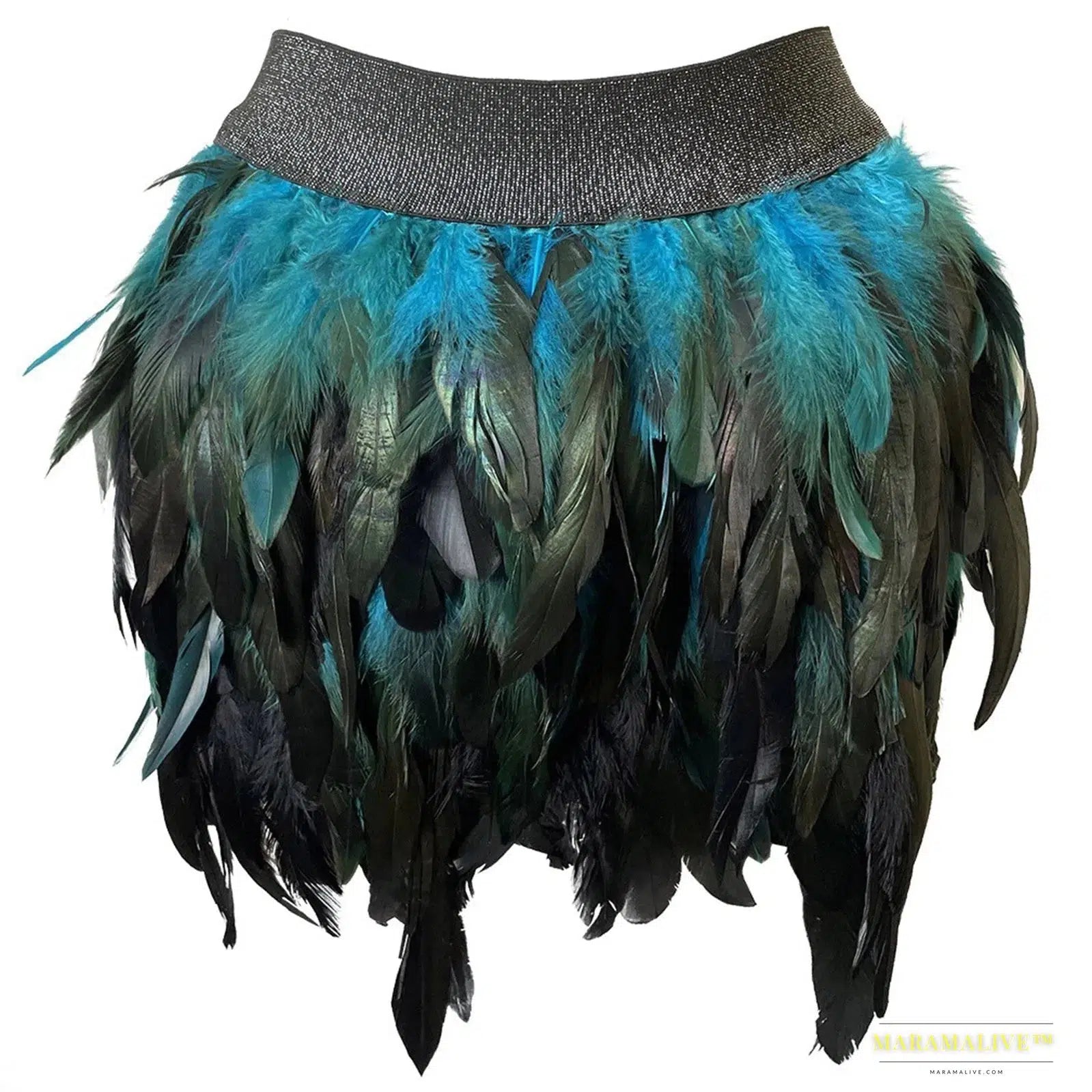 Patchwork Gradient Faux Feather Skirt - A-Line Mini - Punk Gothic, Party Statement Piece