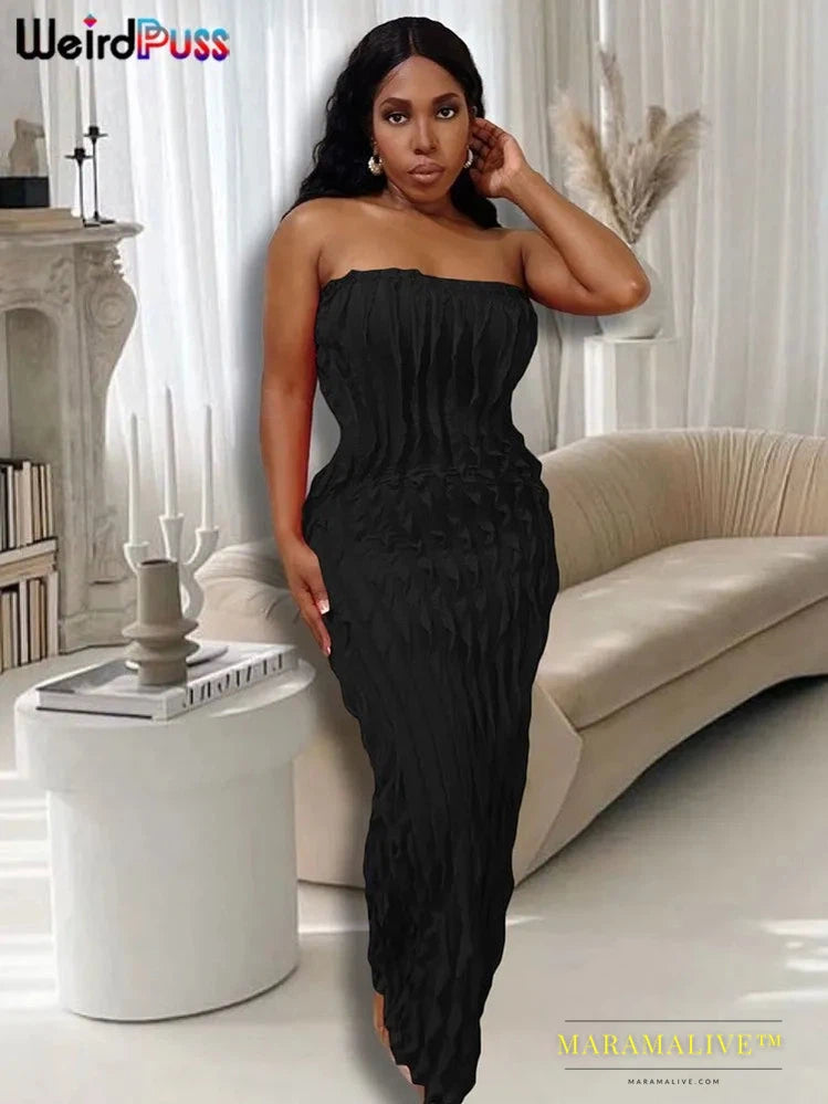 Patchwork Striped Tube Dress Women Summer 2023 Fashion Skinny Stretch Elegant Solid Maxi Bodycon Vestidos Clubwear