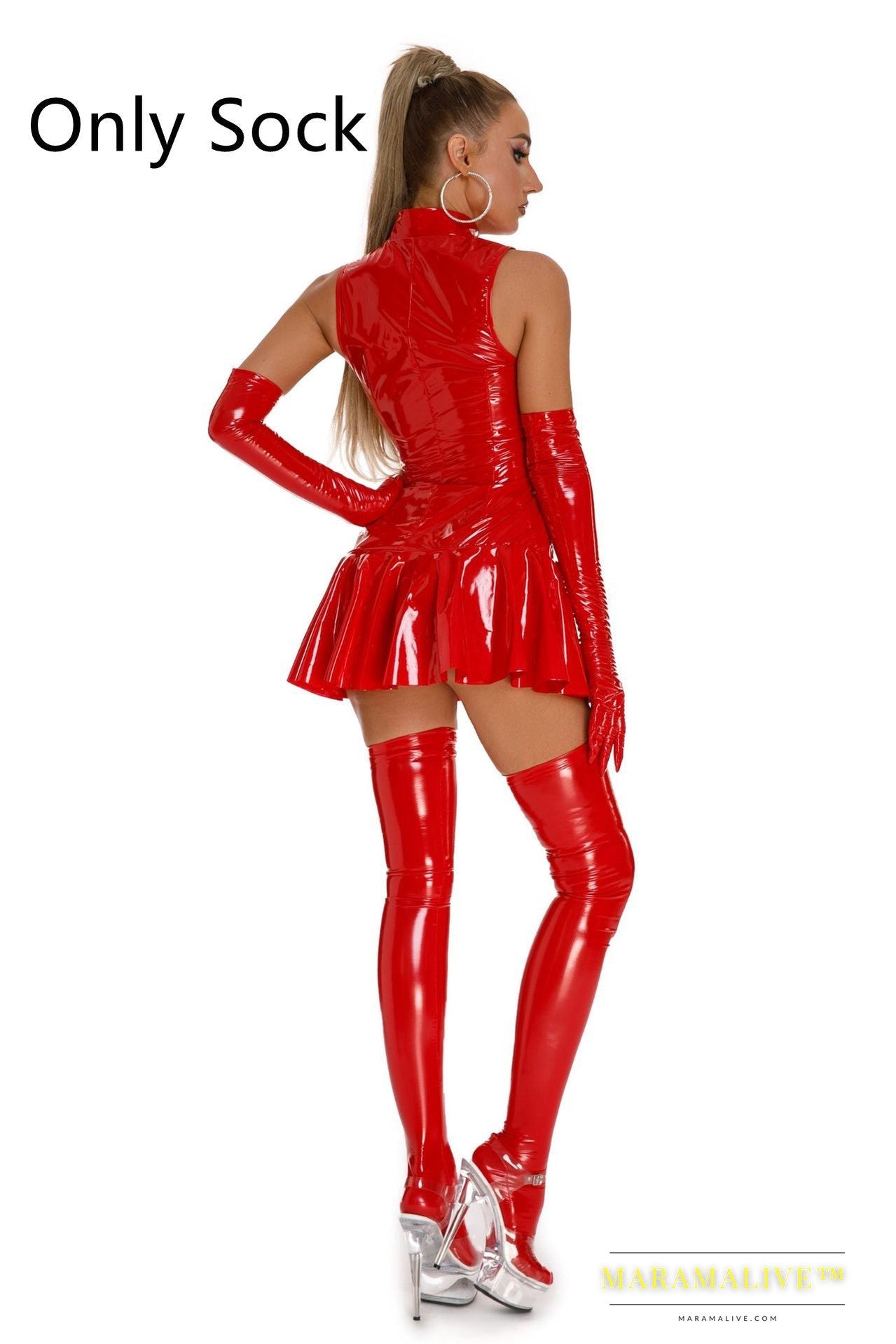 Patent PU Leather Mirror Lingerie Women Tight One Piece Dress