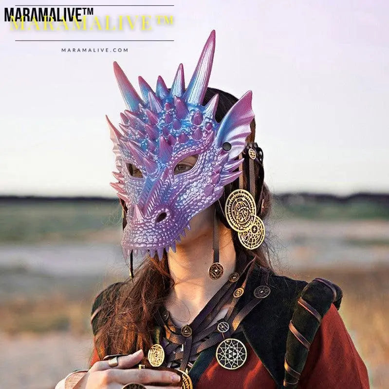 Pearl Blue Dragon Mask Cos Party