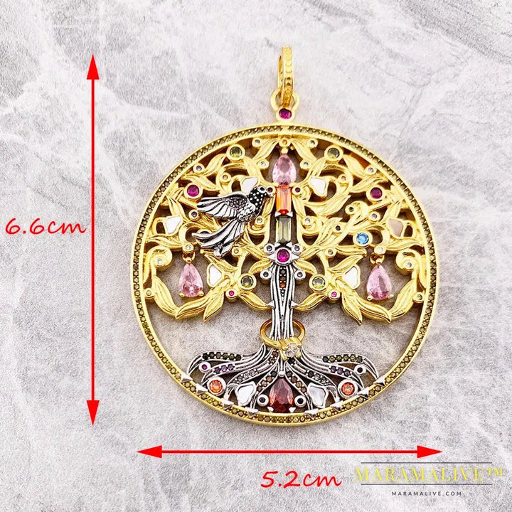 Pendant Artful Tree Gold Raven Spring Fine 925 Sterling Silver Jewelry Romantic Love Gift For Women