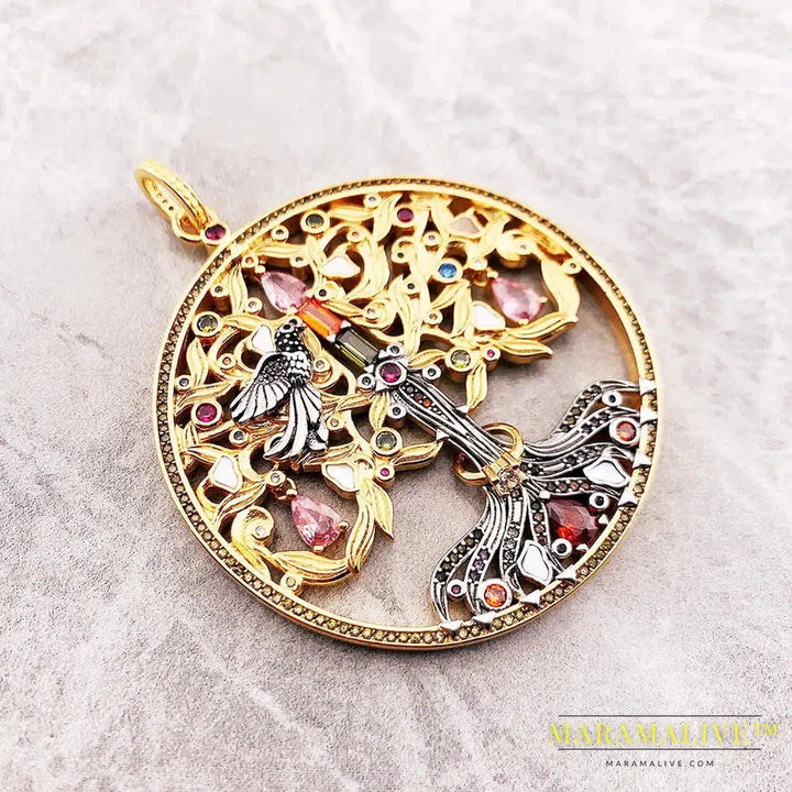 Pendant Artful Tree Gold Raven Spring Fine 925 Sterling Silver Jewelry Romantic Love Gift For Women