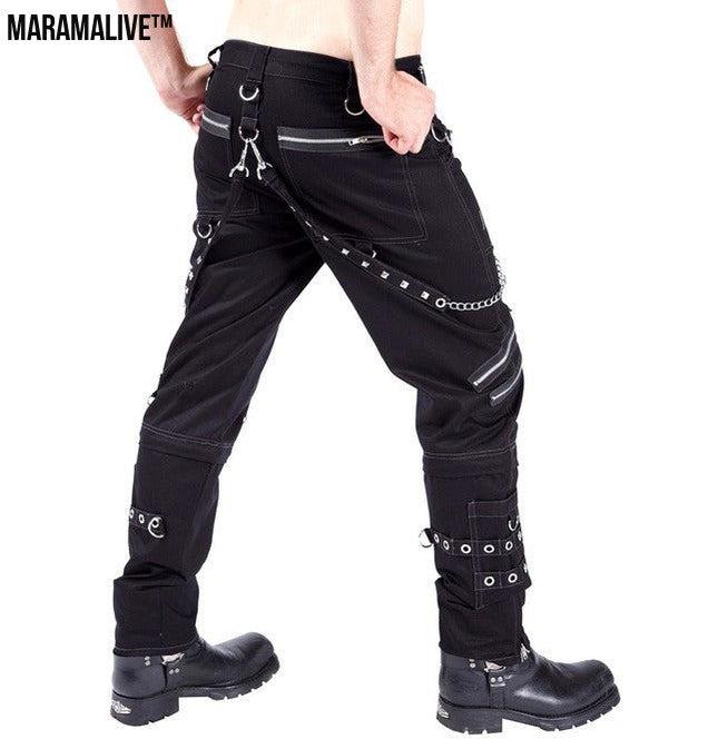 Personality Casual Pants Men's Gothic Pants Punk Rock Eyelet Cargo Bondage Pants