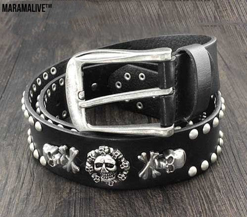 Personality Skull Rivet Cowhide Belt