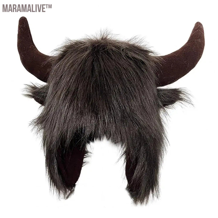 Personality Winter Cap Funny Big Cow Horn Hat Thick Warm Faux Fur Ear Protection Thunderbolt Cap Windproof Women Men Cap Hat