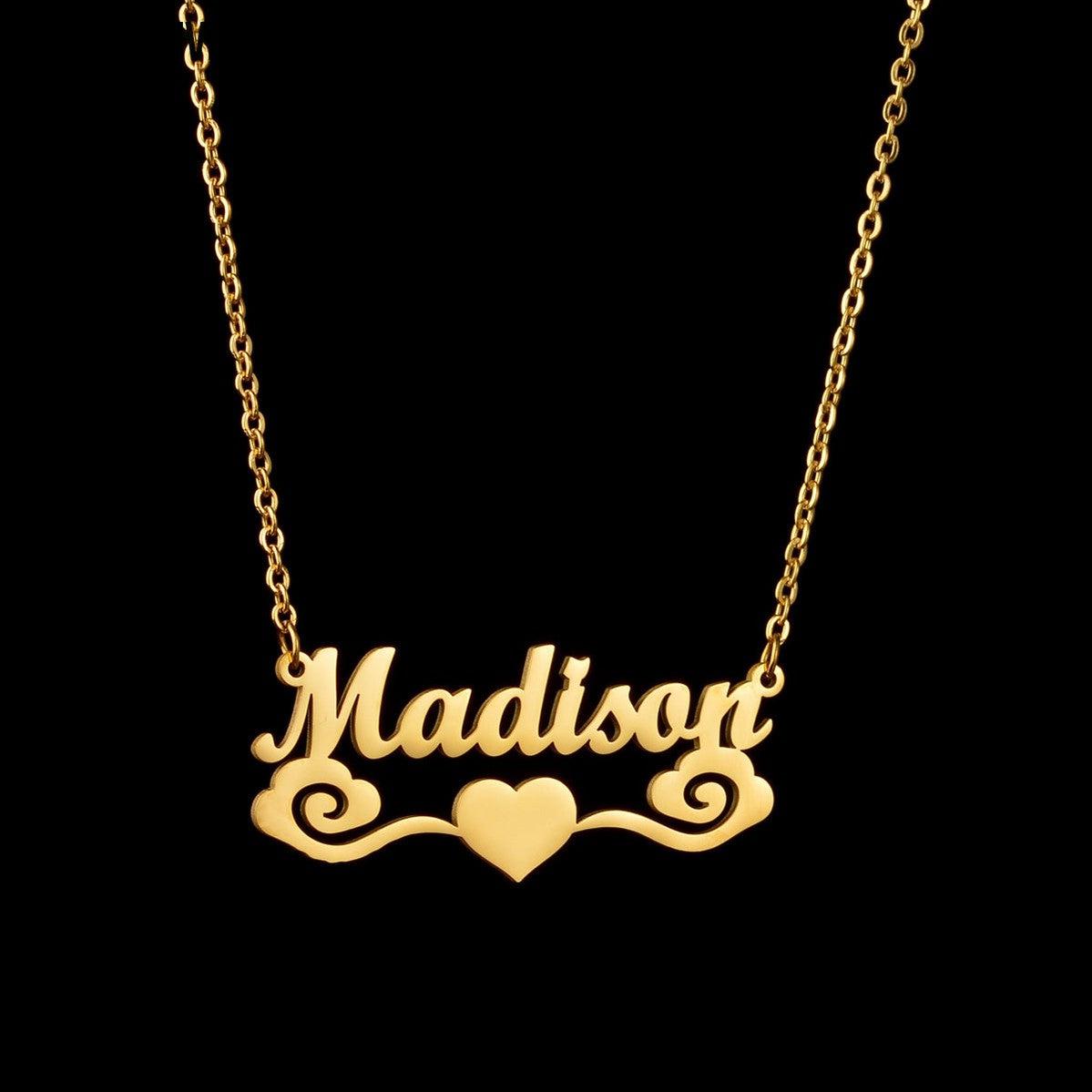 Personalized Name Necklace Different Variations of a Heart Surrounding the Name you Choose.