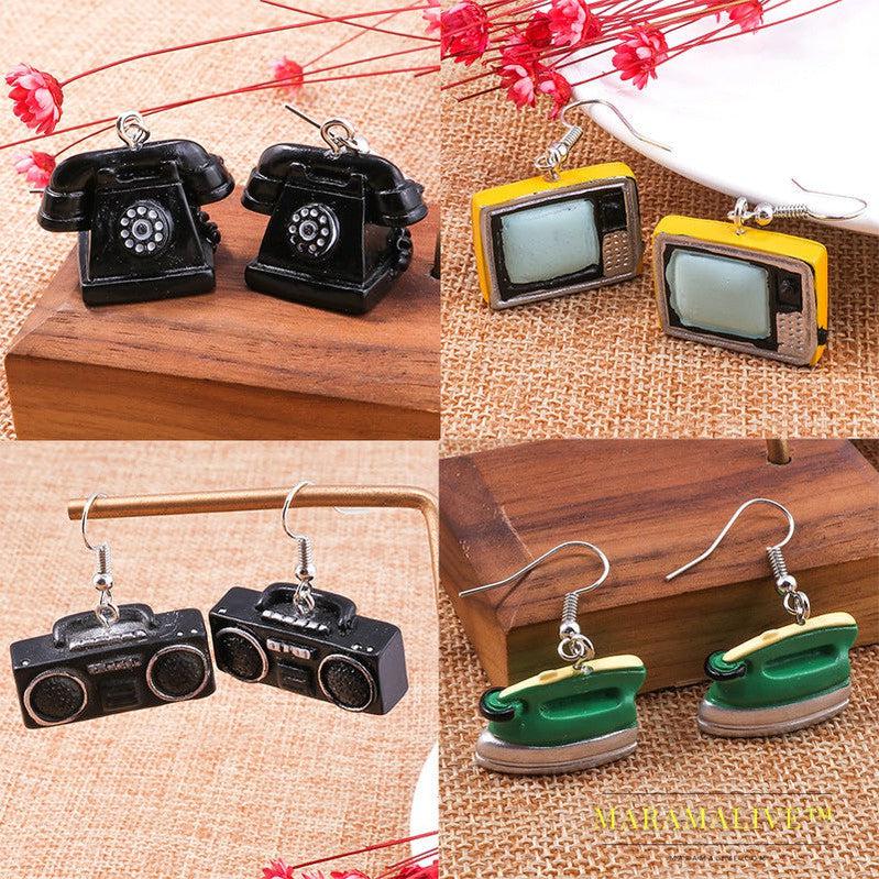 Personalized Old Object Ear Studs Telephone TV Iron Radio Retro Chinese Style Eardrop Earring