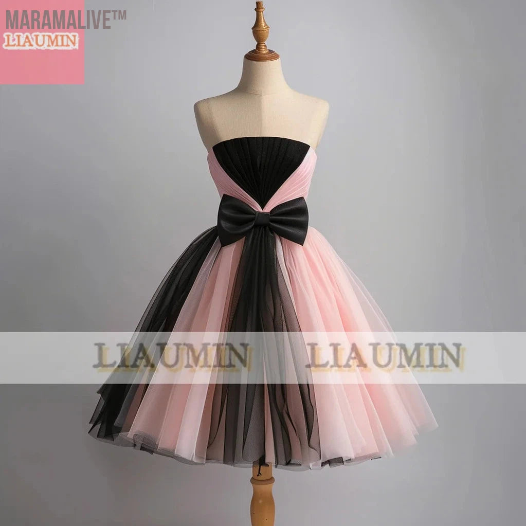 Pink And Black Tulle Short Length Evening Dress Formal Party Prom Princess Homecoming Skirt Hand Made Custom