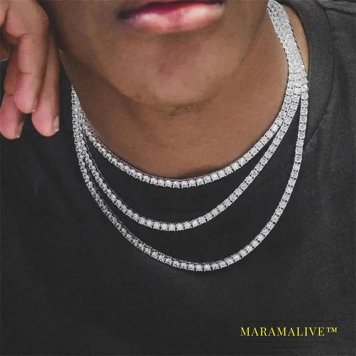 Pink Tennis Chain Necklace Men Gold Silver-plated Vintage Charm Black Crystal Rhinestone Choker Necklace Women Jewelry