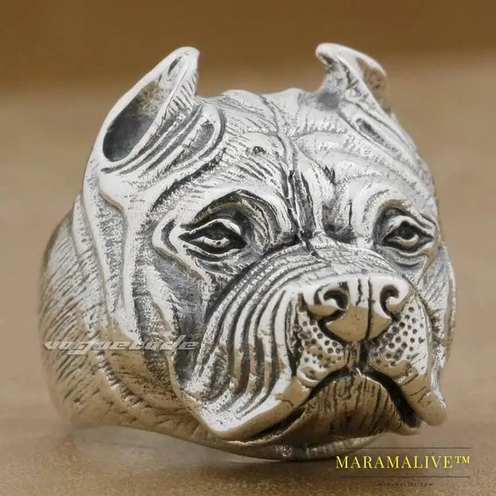 Pitbull Pit Bull Dog Ring 925 Sterling Silver Mens Biker Rocker Punk Ring 8E010 US Size 7 to 15