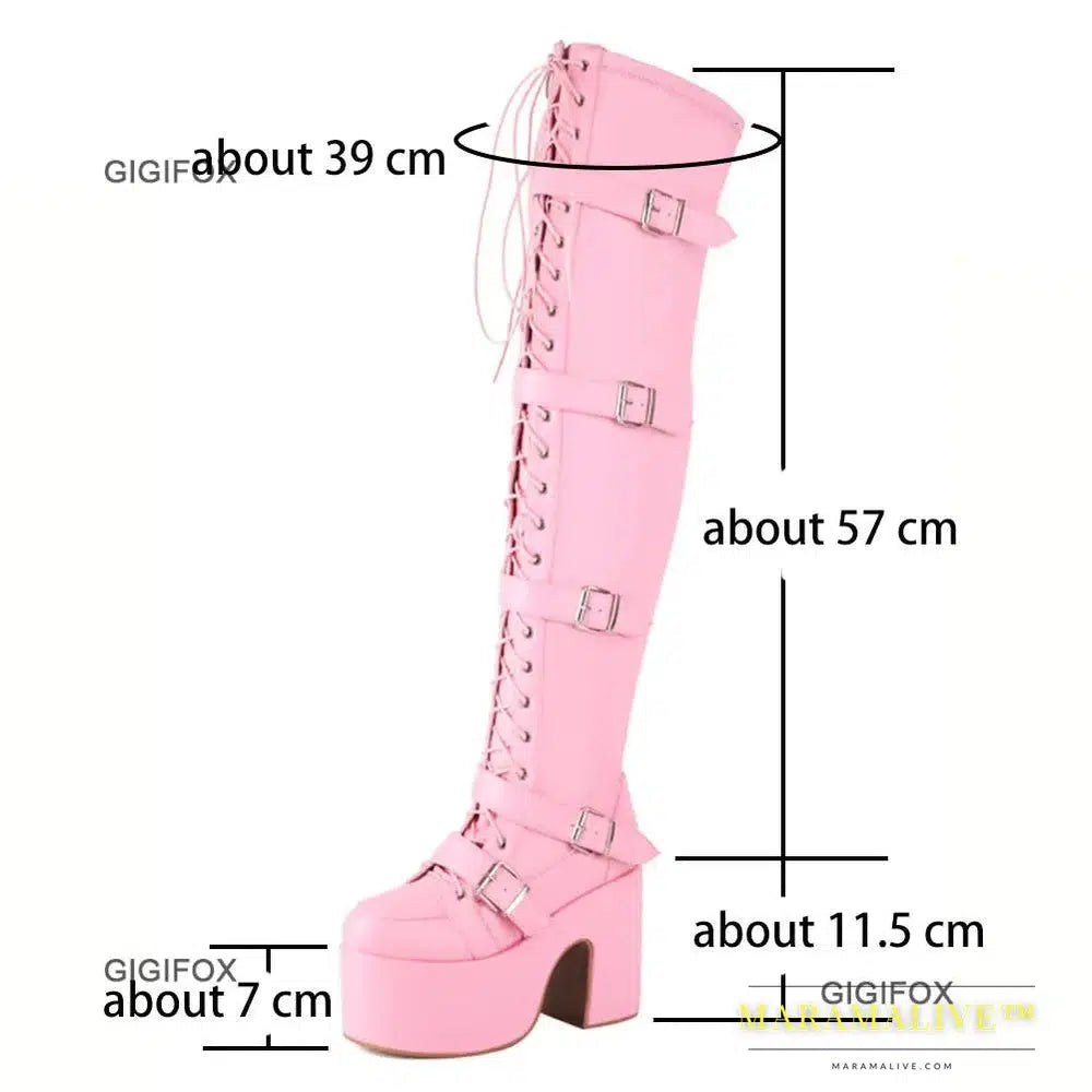 Platform Boots For Women Over The Knee High Heeled Boots Punk Goth Fashion New Shoes Autumn Winter Brand New Buckles