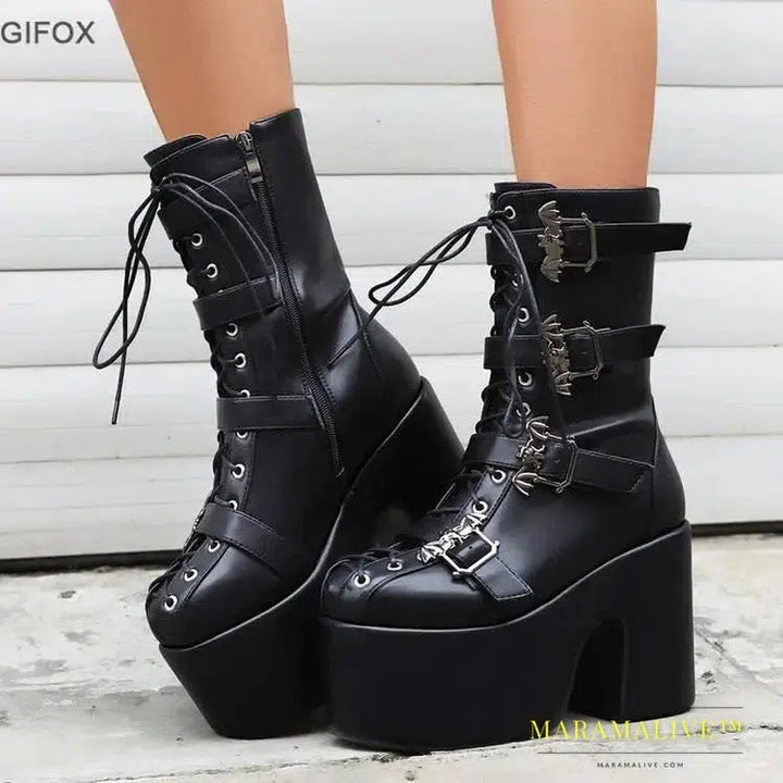 Platform Boots For Women Over The Knee High Heeled Boots Punk Goth Fashion New Shoes Autumn Winter Brand New Buckles