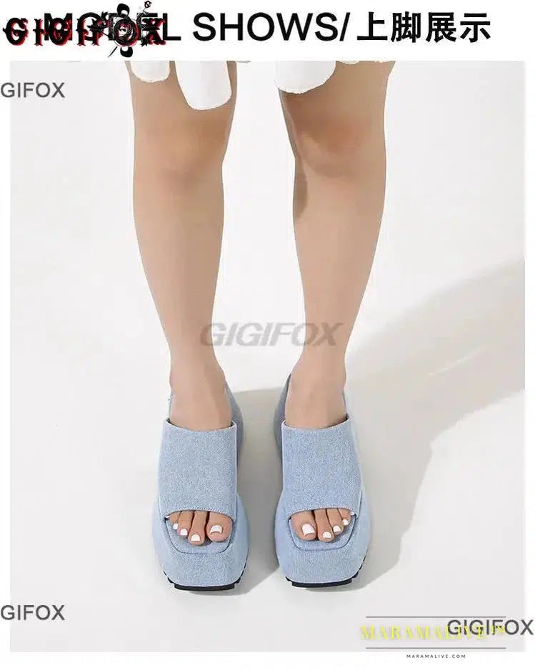 Platform Sandals For Women Denim Open Toe Wedges Shoes Outdoor Indoor Chunky Slipper Sandals Casual Classic Brand New